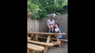Risky blowjob in the backyard (Almost caught)